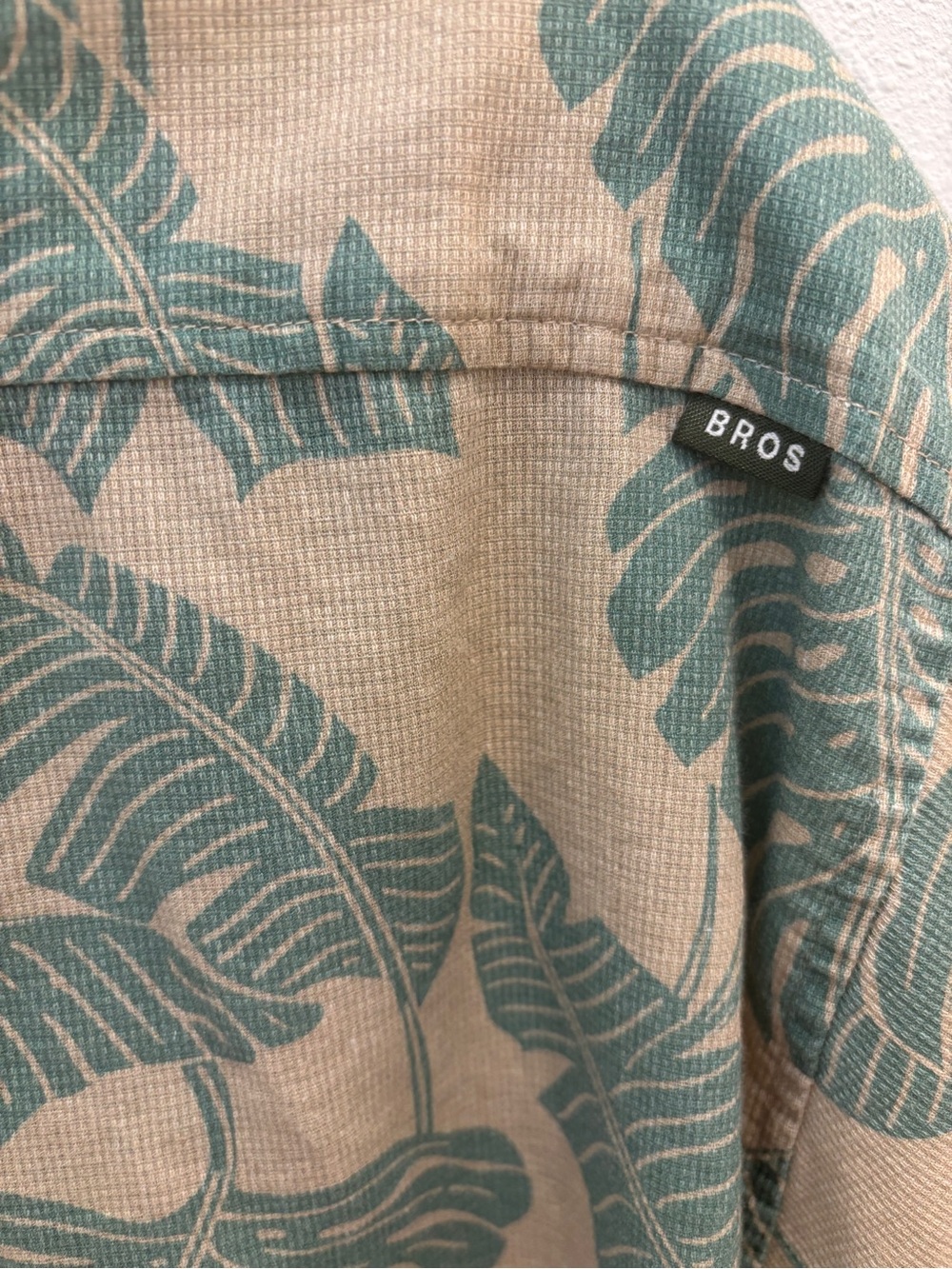 Howler Brothers Tan Button-Up with Green Tropical Leaf Print - Picture 4 of 4